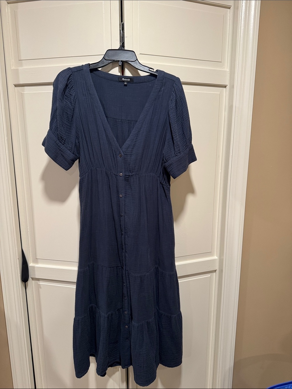 Madewell Navy Button-Down V-Neck Midi Dress